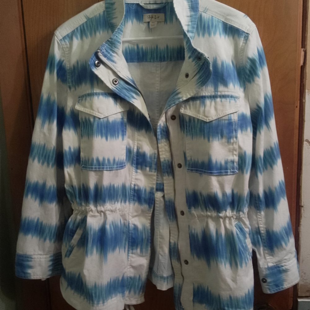Style & Co. Blue and White Tie-Dye Utility Jacket
